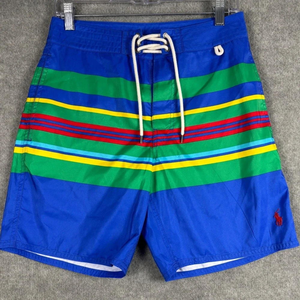 Polo Ralph Lauren Striped Swim Trunks Board Shorts 30 Blue Multi Drawstring